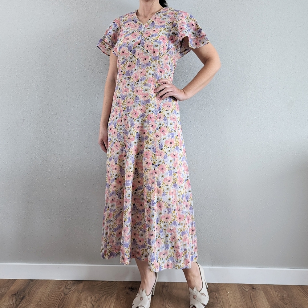 1930's FLORAL DRESS cotton voile 30's S